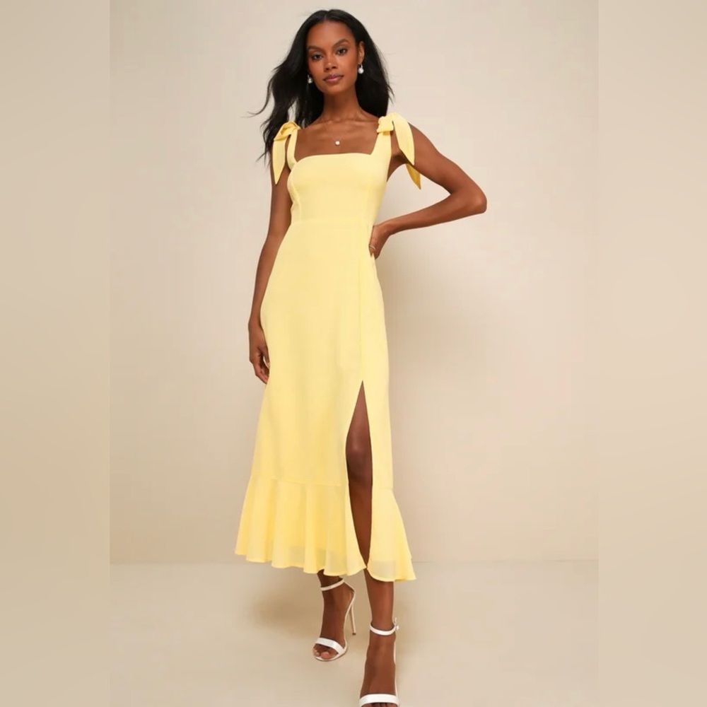 Lulu's Sunshine Yellow Tie-Shoulder Midi Dress